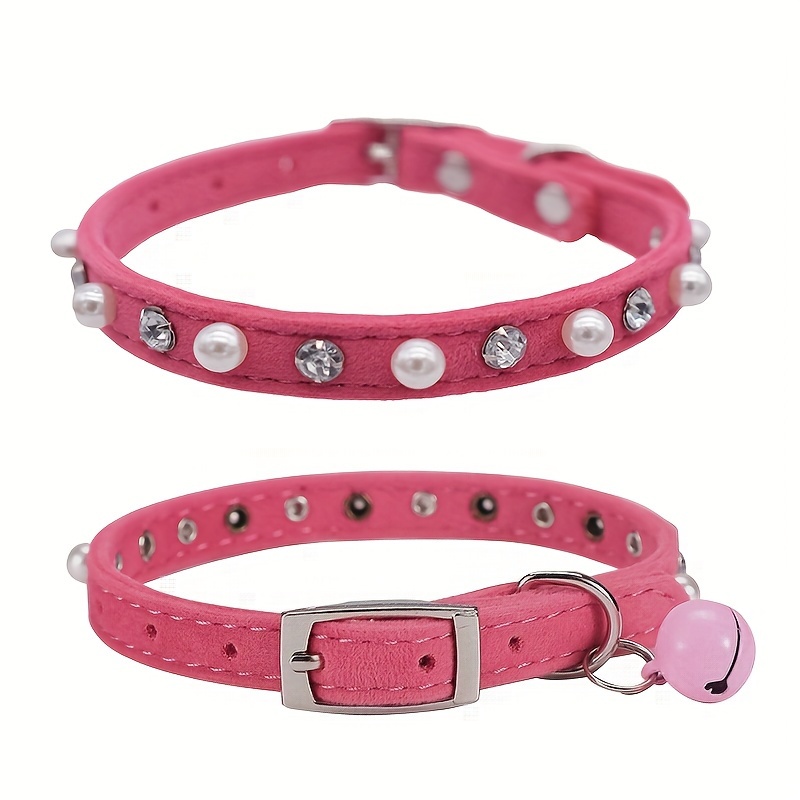 Pearl Rhinestone Adjustable Cat Collar with Bell