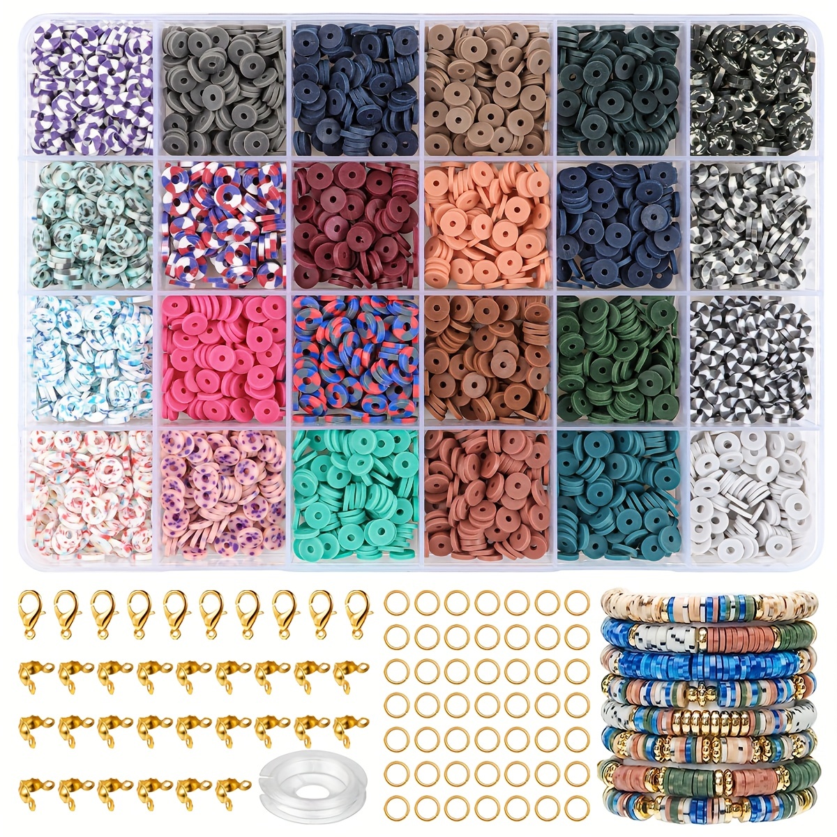 Clay Beads Set For Bracelet Making Kit 24 Colors Flat Round - Temu