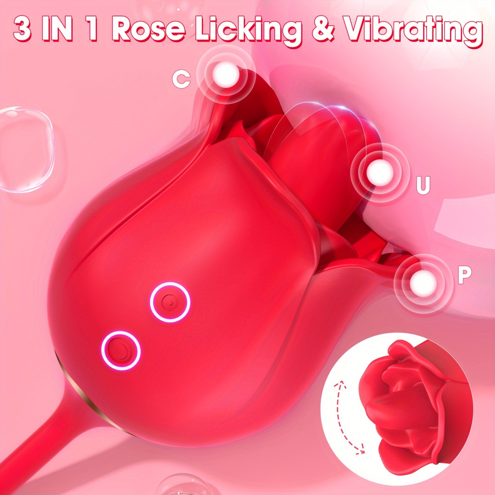 Rose Sex Toys Vibrator for Women,3 in 1 Tongue Licking Thrusting Dildo G  Spot Vibrators Adult Rose Toy with 9 Vibration Modes Clitoral Stimulator