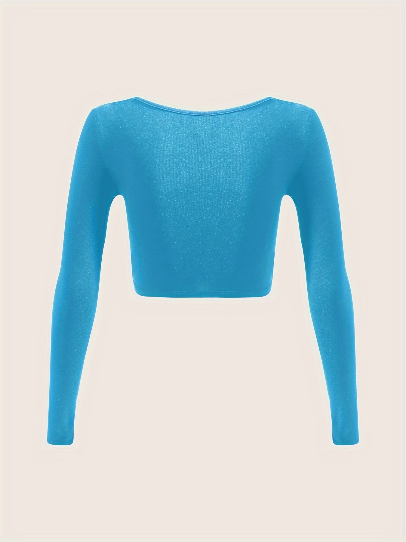 Casual Solid Scoop Neck Crop Top Long Sleeve Baby Blue Women Tops (Women's)