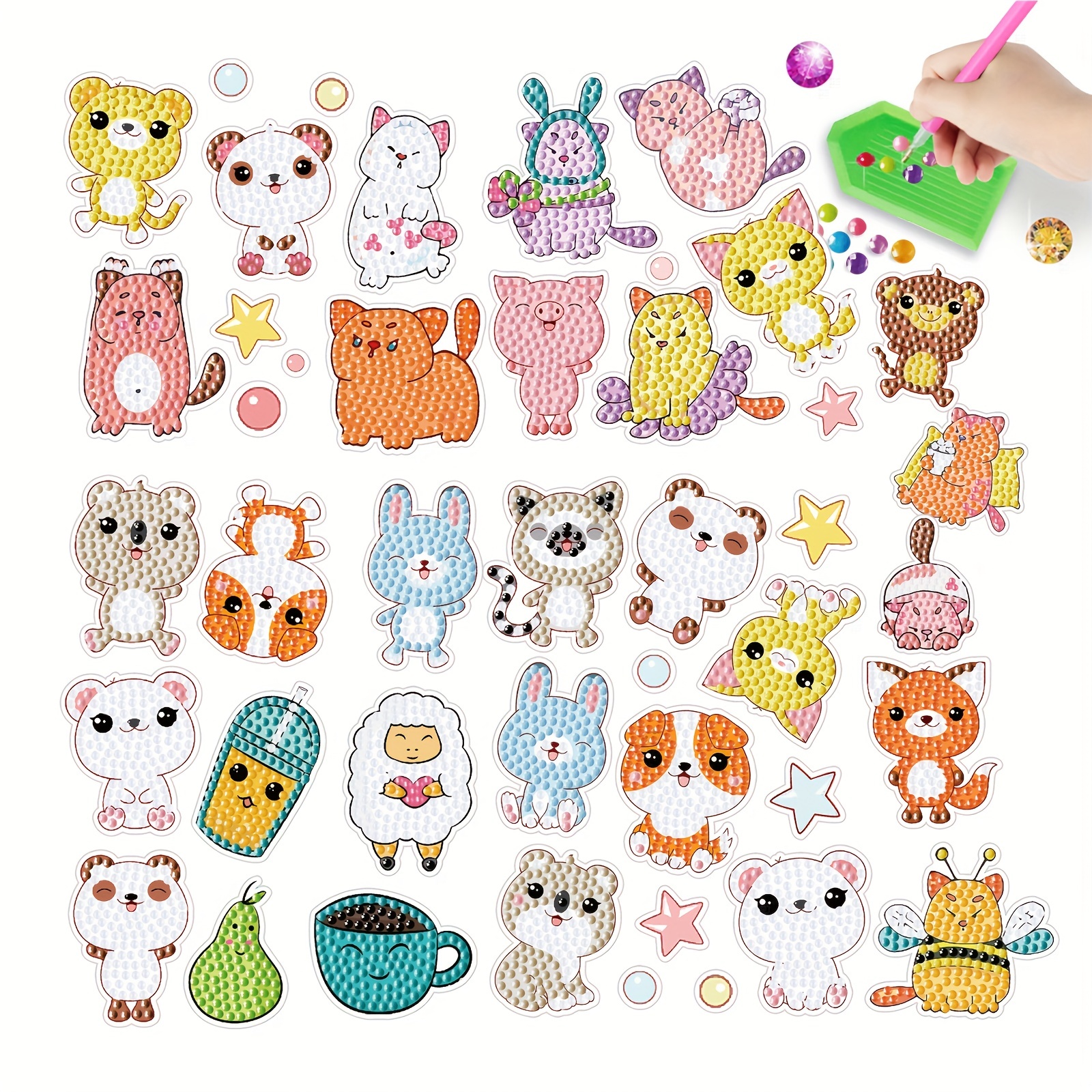 

31/33/35pcs Diamond Painting Kits, Diamond Painting Stickers, Cute Cartoon Cats Theme Diamond Decals, Gem Sticker, Gem Art Craft Kits, Diamond Dots 6-8-12