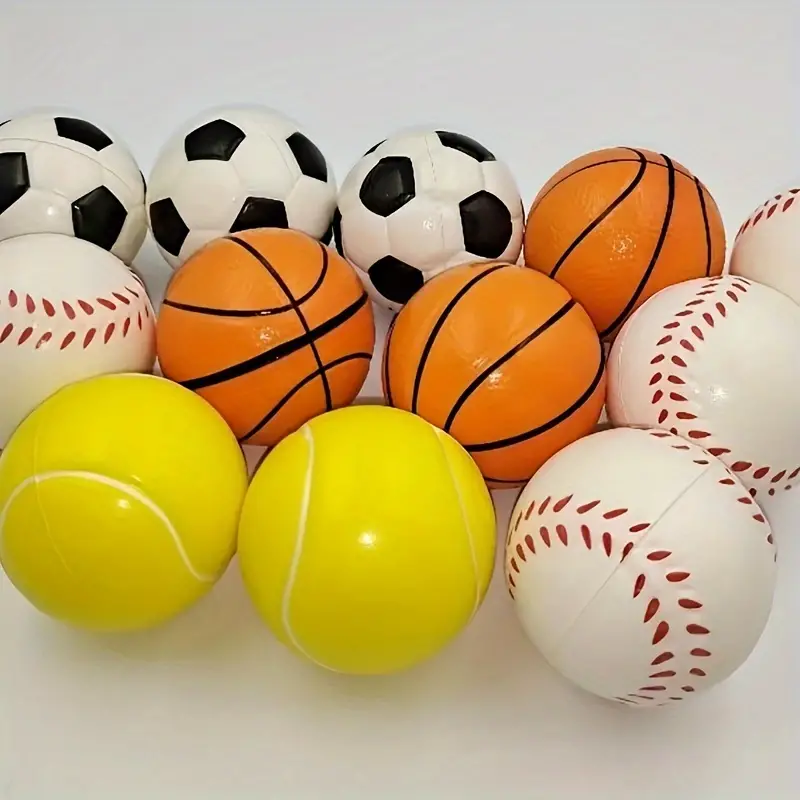 Mini balles de sport pour enfants, ballon de football, basket-ball,  football, baseball (lot de 12) Mousse compressible pour le stress, le  soulagement de l'anxiété, la relaxation. 
