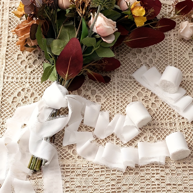  1 Roll Chiffon Silk Ribbon 1-1/2 Inch x 5.5 Yards Fringe  Chiffon Silk Ribbon Frayed Edged Ribbon for Wedding Invitations Bridal  Bouquet Gift Wrapping Bow Card Making