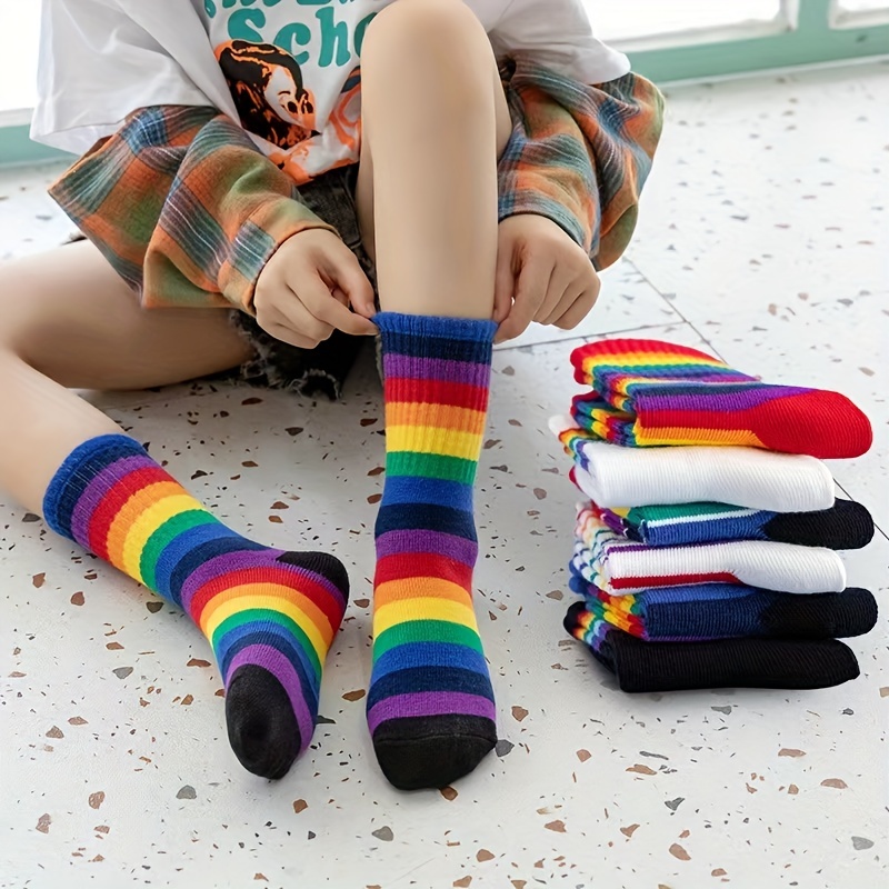 Children's Rainbow Striped Socks Breathable Comfy Crew Socks - Temu