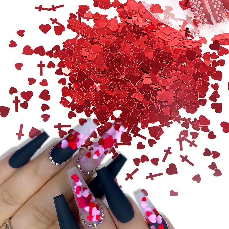  Red Nail Art Glitter Stickers Decals Heart Nail