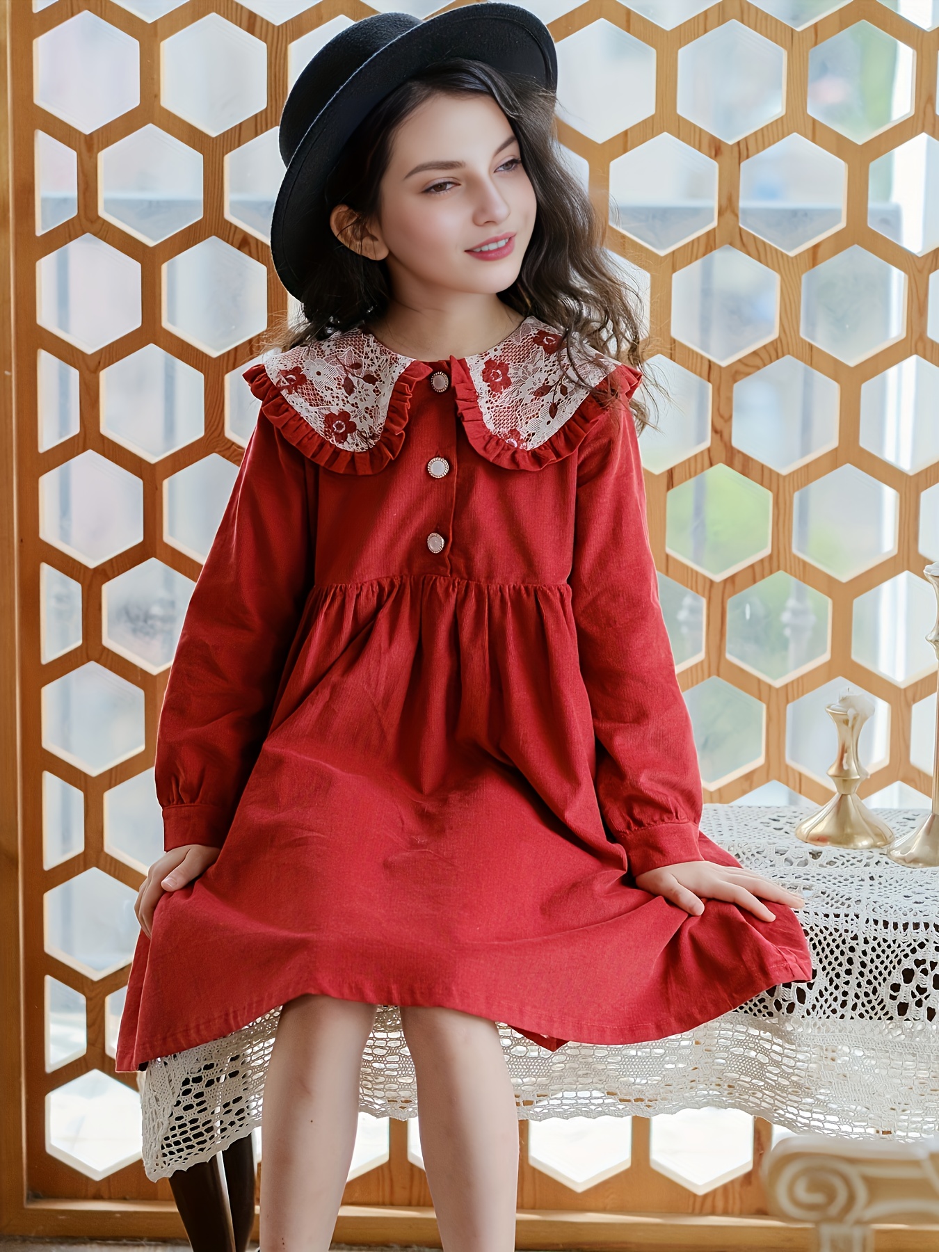white christmas dresses Wholesale Red Smocked Corduroy Short Sleeve Toddler Girl Dress
