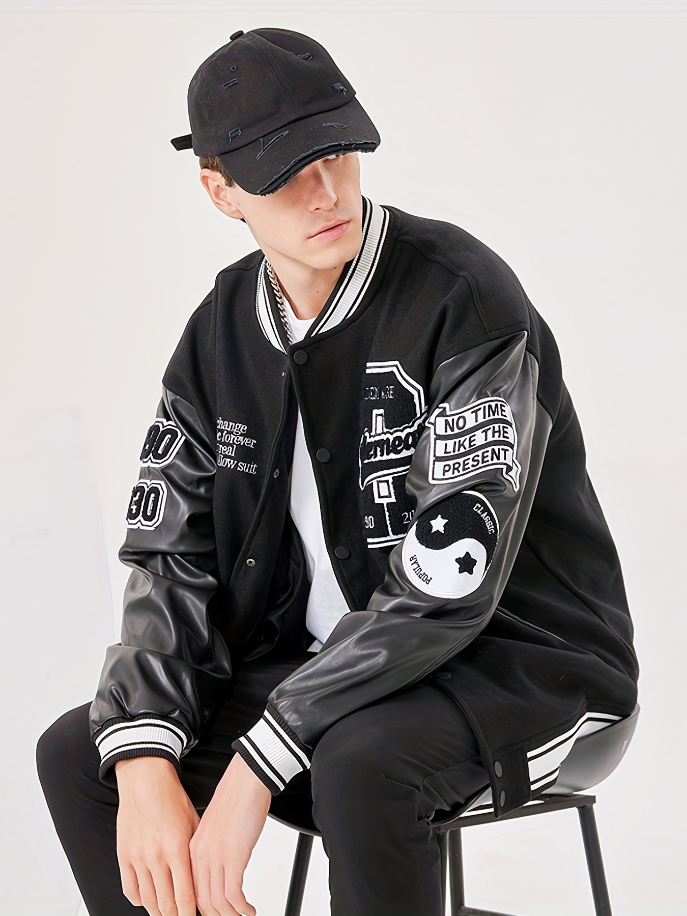 Loose Oversize Vintage Baseball Jacket With Embroidered Letters