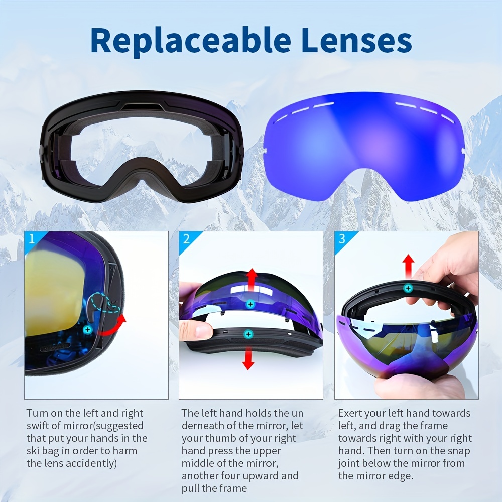 Gafas de esquí RIOROO, gafas de snowboard para hombres, mujeres, adultos y  jóvenes, gafas OTG, 100% protección UV, antivaho y visión amplia