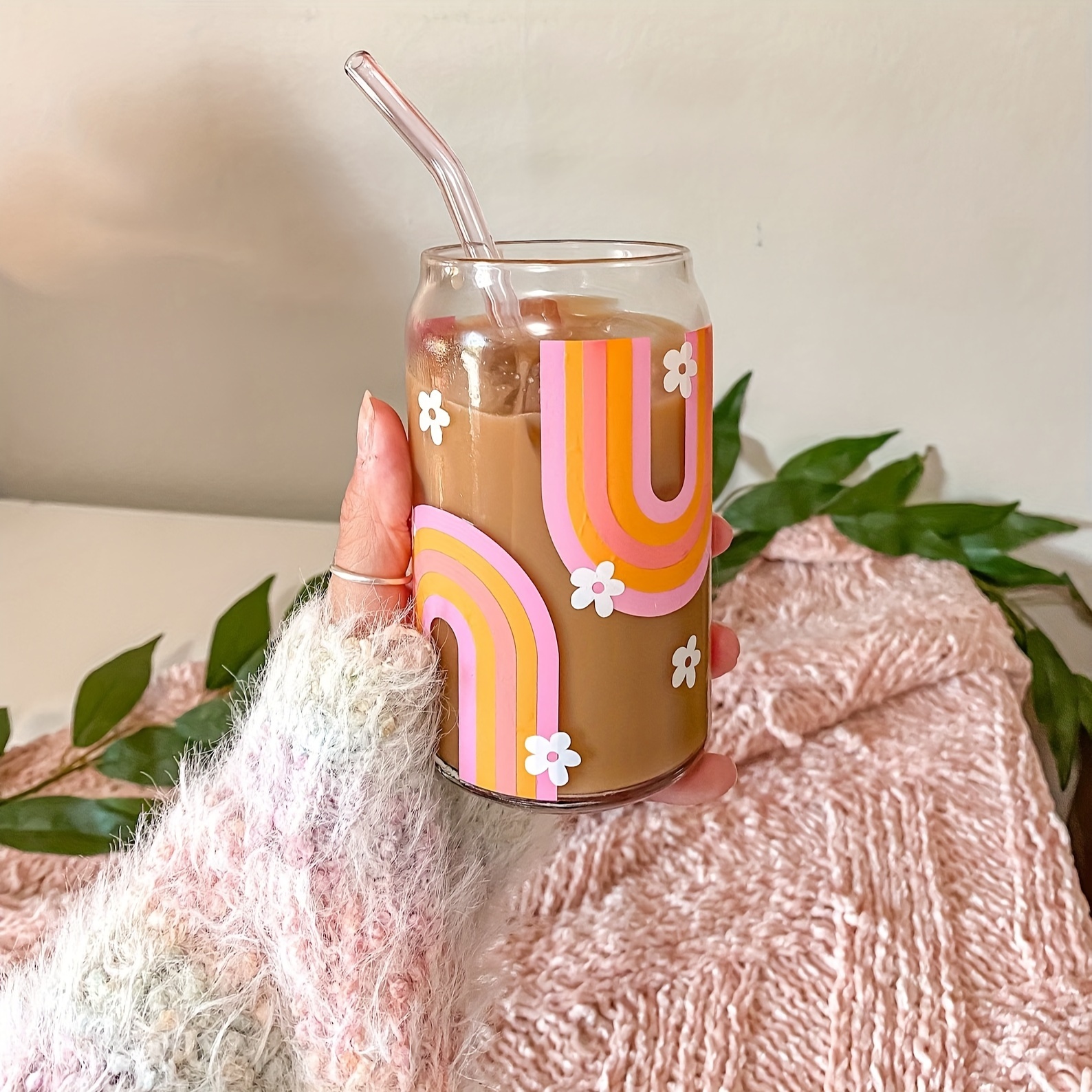 1pc, Halloween Drinking Glass With Lid And Straw, 16.9oz Can Shaped Water  Cup, Cute Kawaii Ghost Iced Coffee Cup, For Beer, Juice, Milk, Birthday Gift