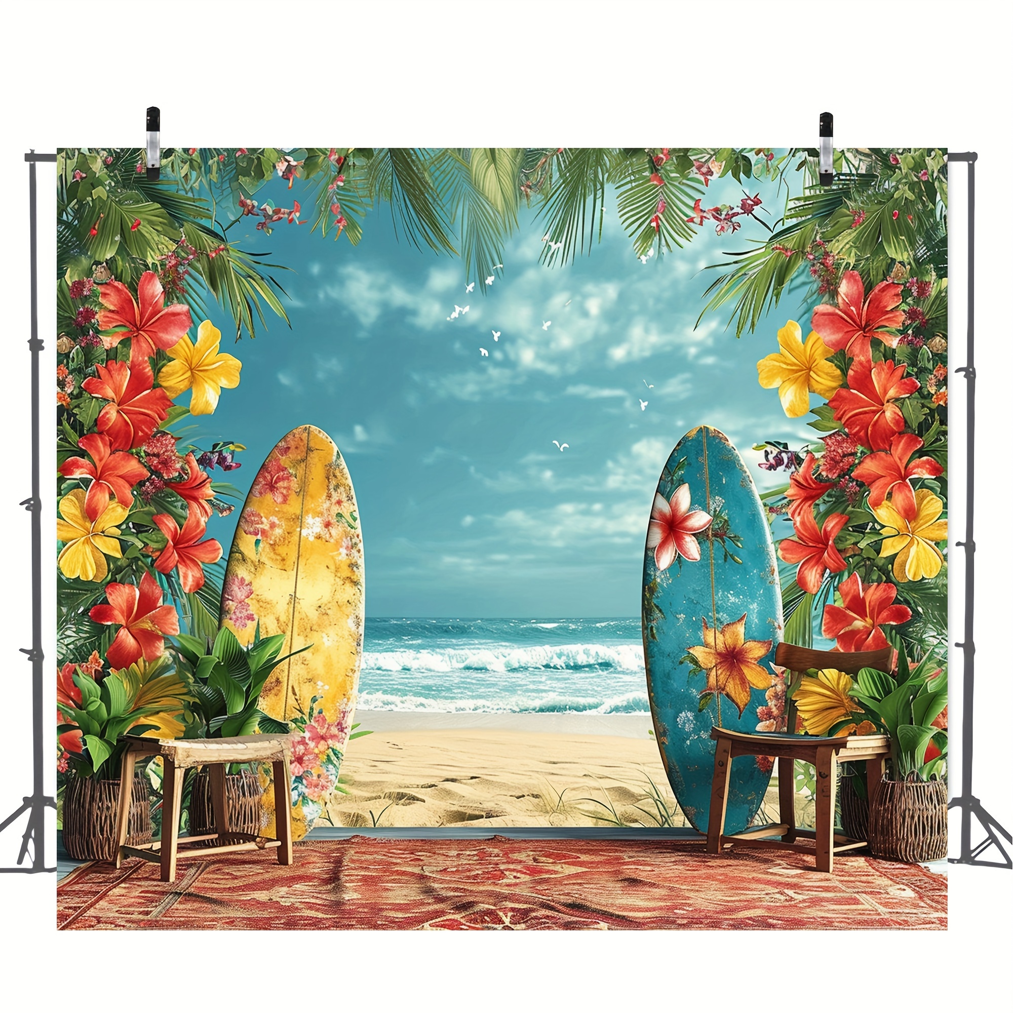 Summer Aloha Backdrop Hawaiian Beach Flamingo Luau - Temu