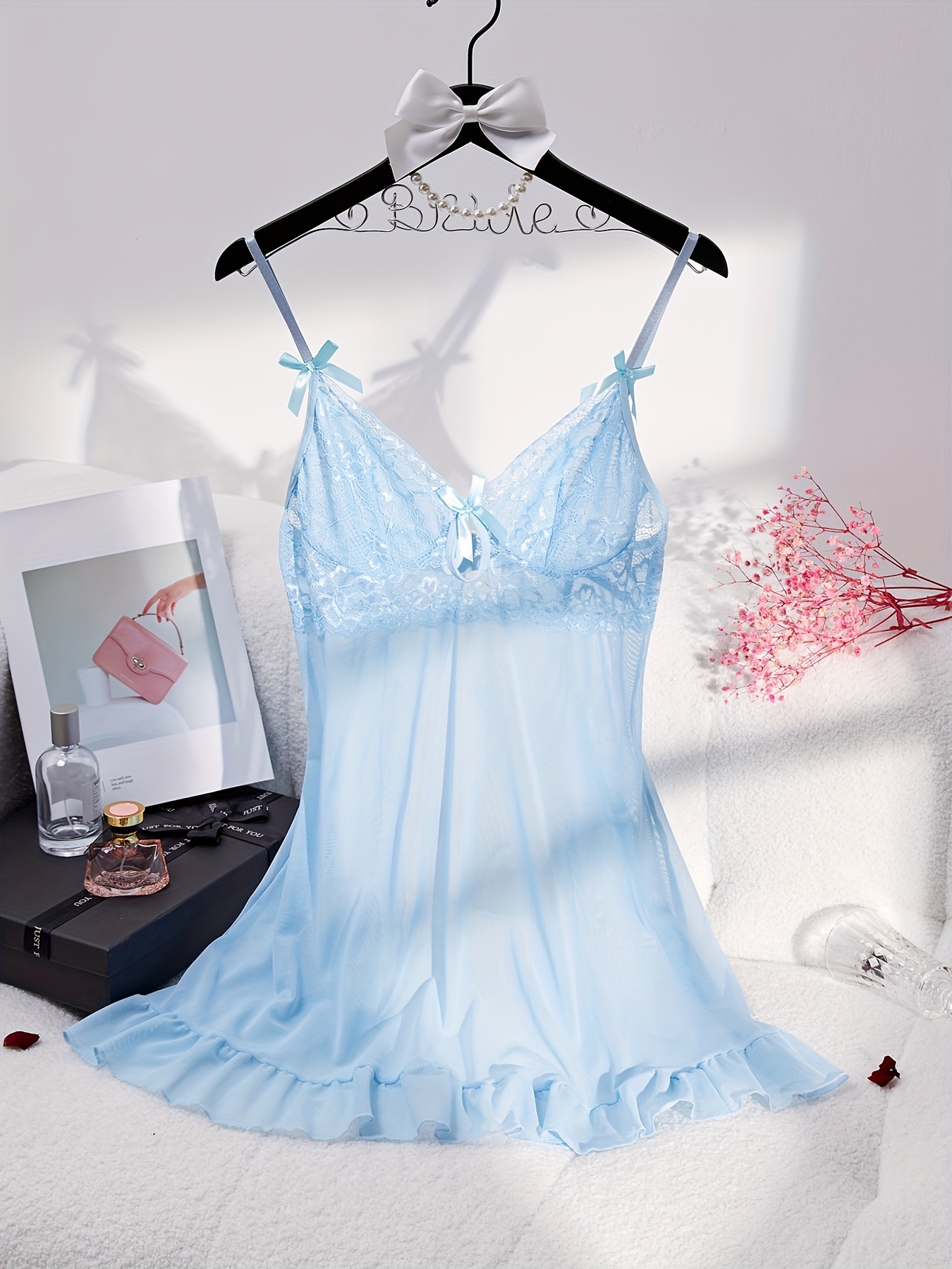Elegant Contrast Lace Bow Dress Padded Embroidery Backless - Temu