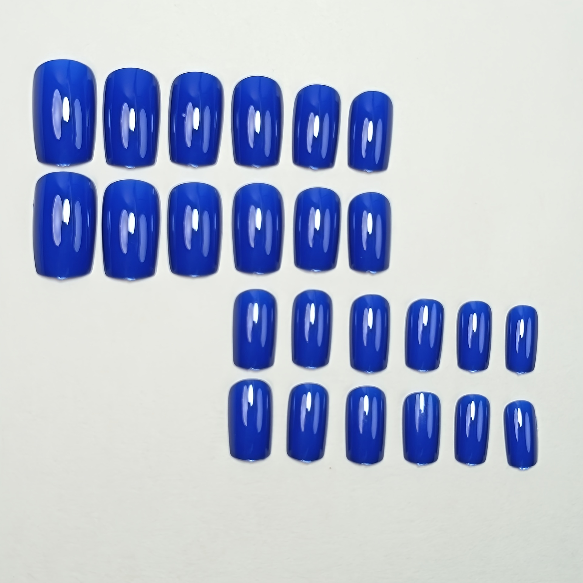 24pcs glossy medium square fake nails dark blue solid color full cover press on nails minimalist style false nails for women girls details 2