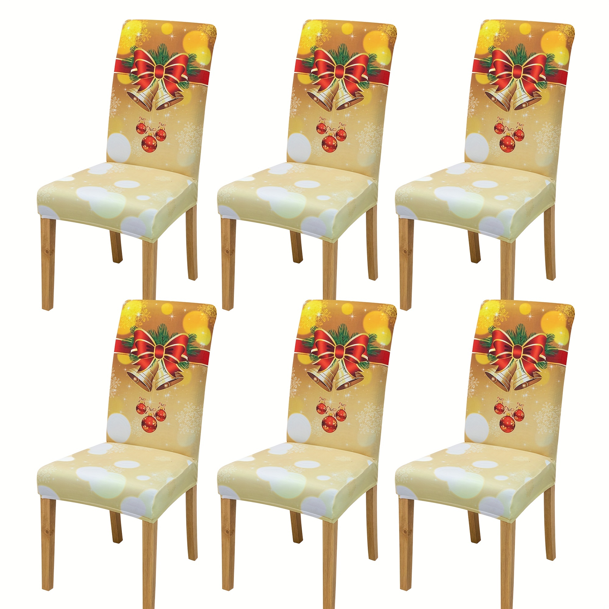 6pcs Christmas Yellow Bell Chair Slipcover Protector for Dining Room