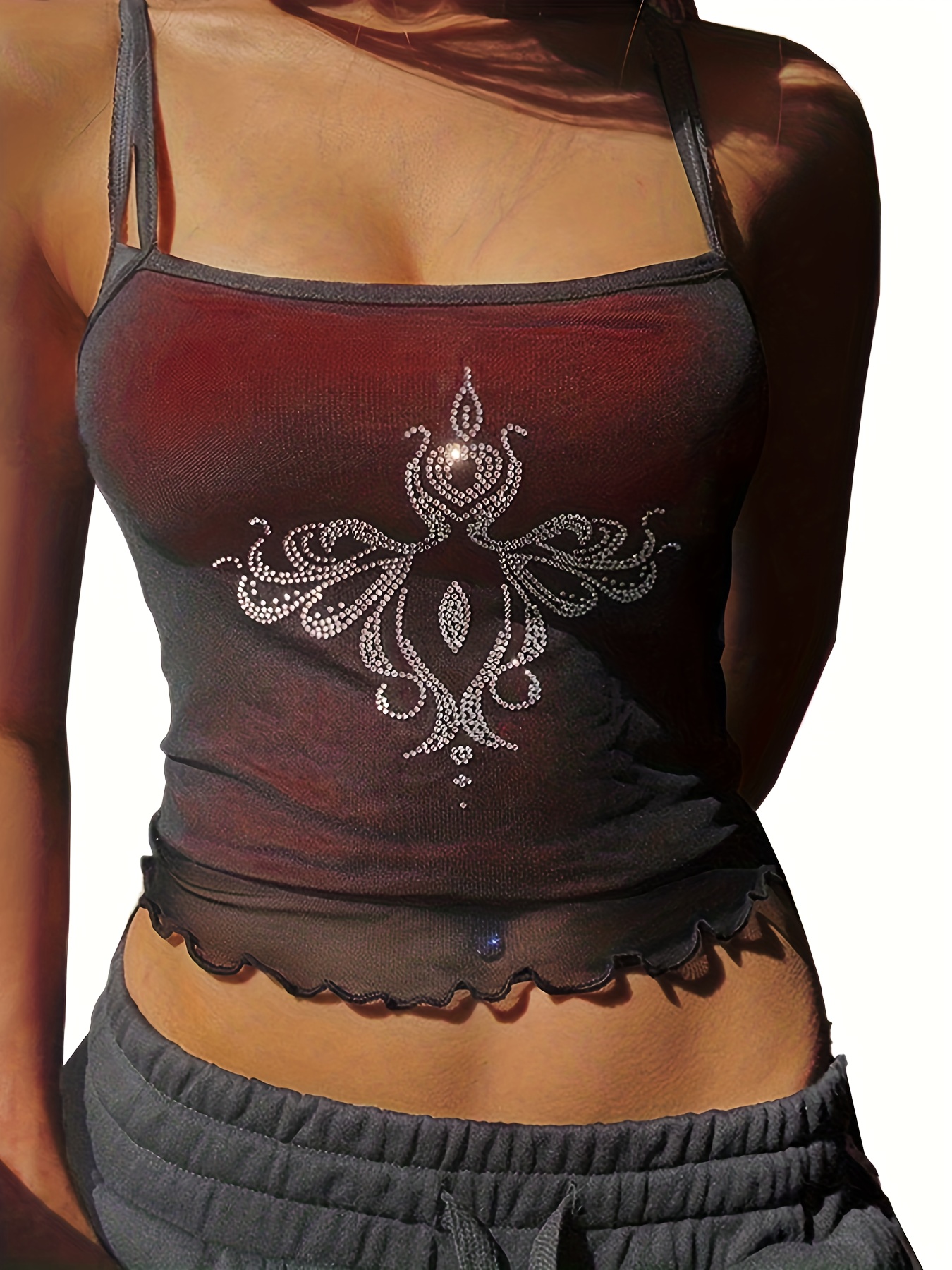 Butterfly Embroidered Cami Top Sexy V Neck Summer Sleeveless - Temu