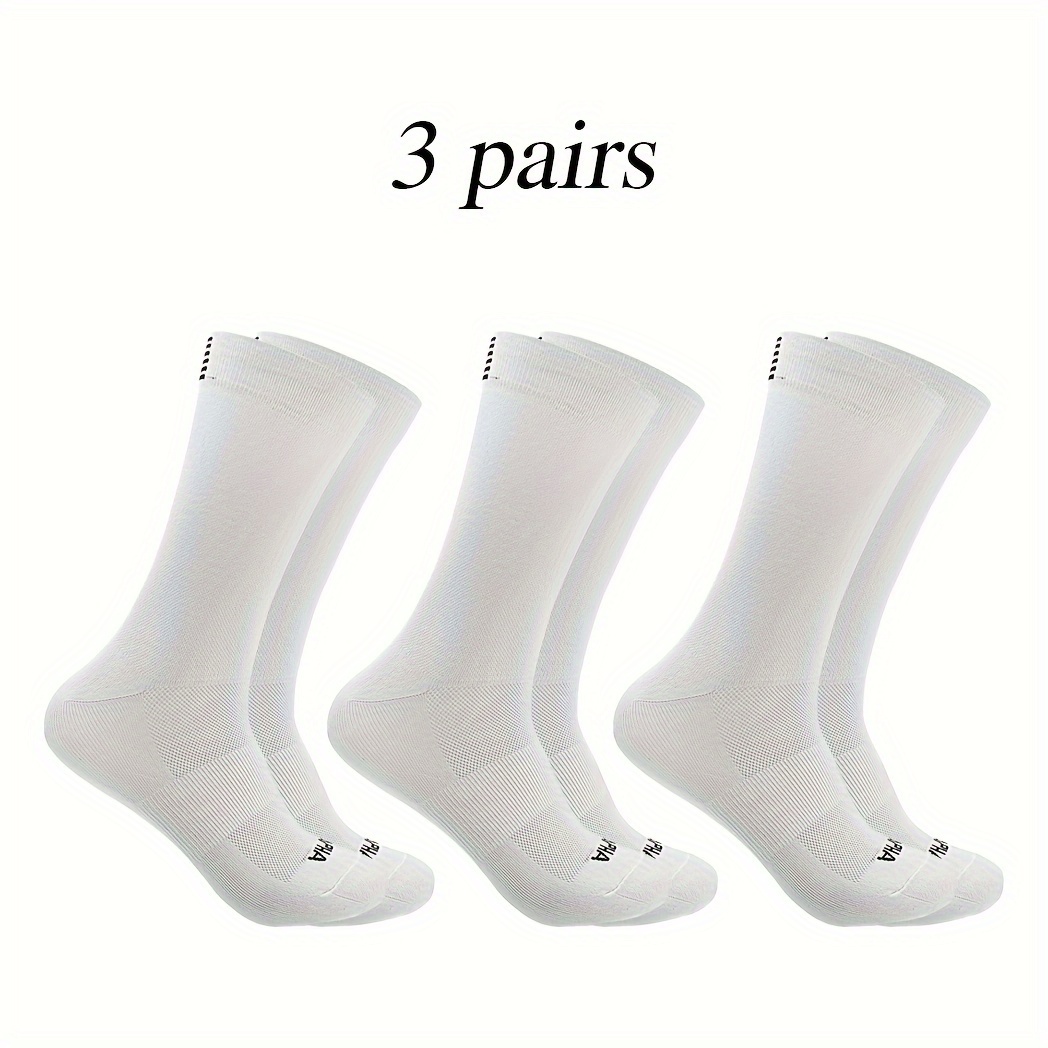 Image of 3 Pairs Of New Breathable Sweat-absorbing Outdoor Sports Cycling Socks, Solid Color Mid-calf Anti-slip Wear-resistant Cycling Socks