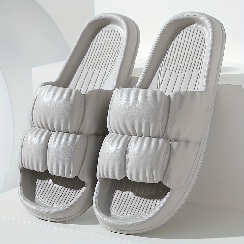 Women's Solid Ruched Slides Soft Sole Casual Pillow Lightweight Home Shoes