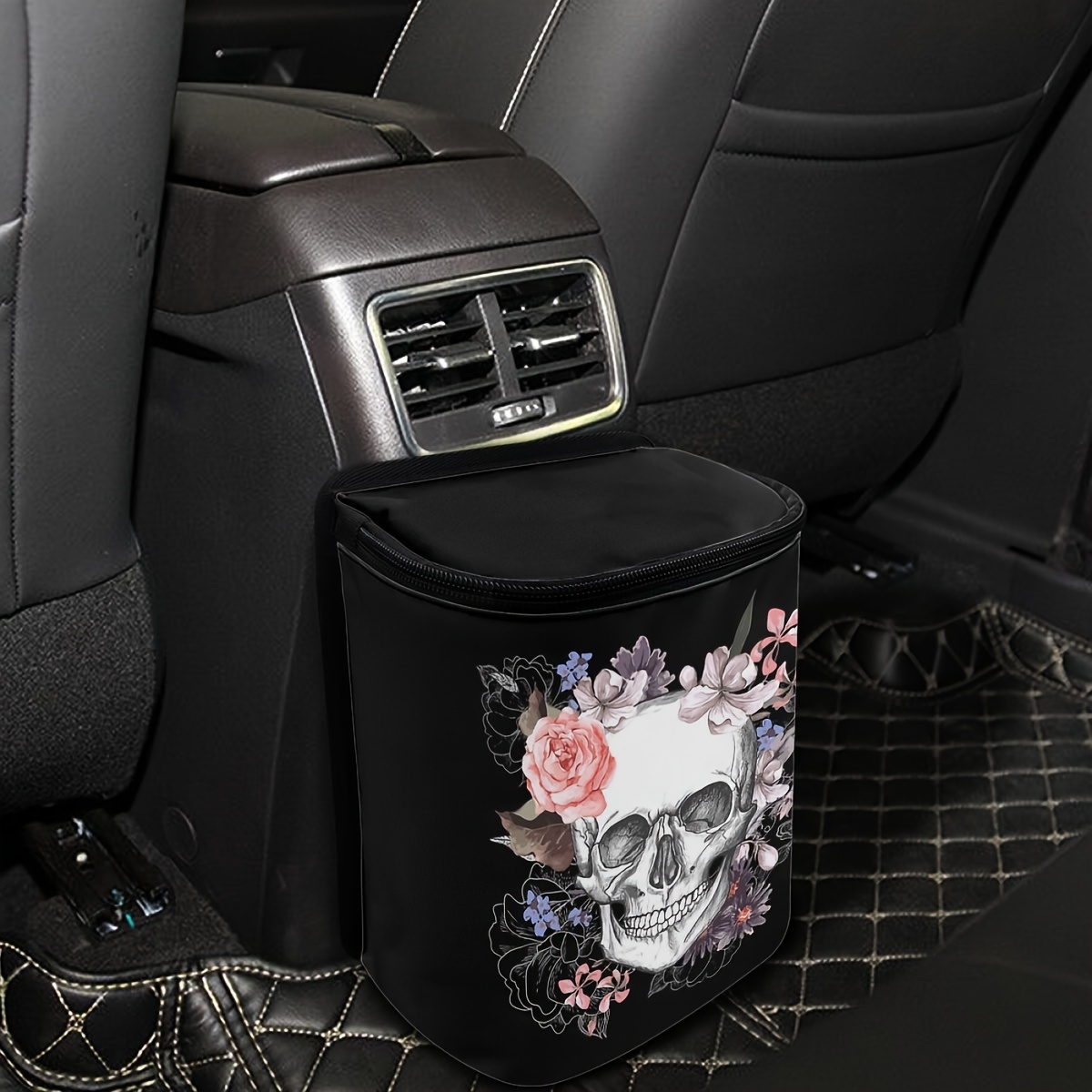 1pc Waterproof Trash Bag For Cars, Sunflower Skull Printed Hanging &  Portable Car Trash Can With Adjustable Straps Universal Fit Truck, SUV,  Sedan