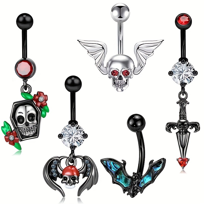 Goth Skull Umbilical Nail Stainless Steel Belly Button Ring Body