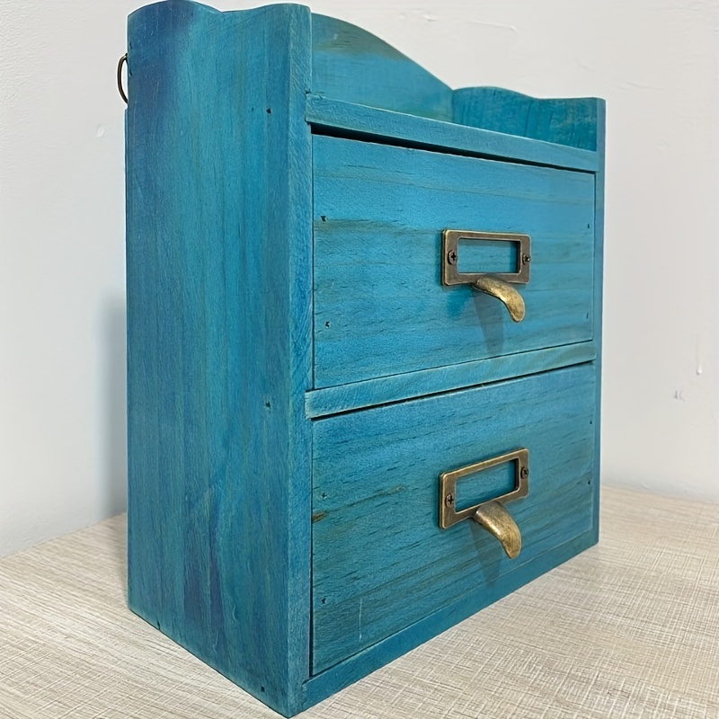 Teal 5-Drawer Wood Desktop Vintage Organizer