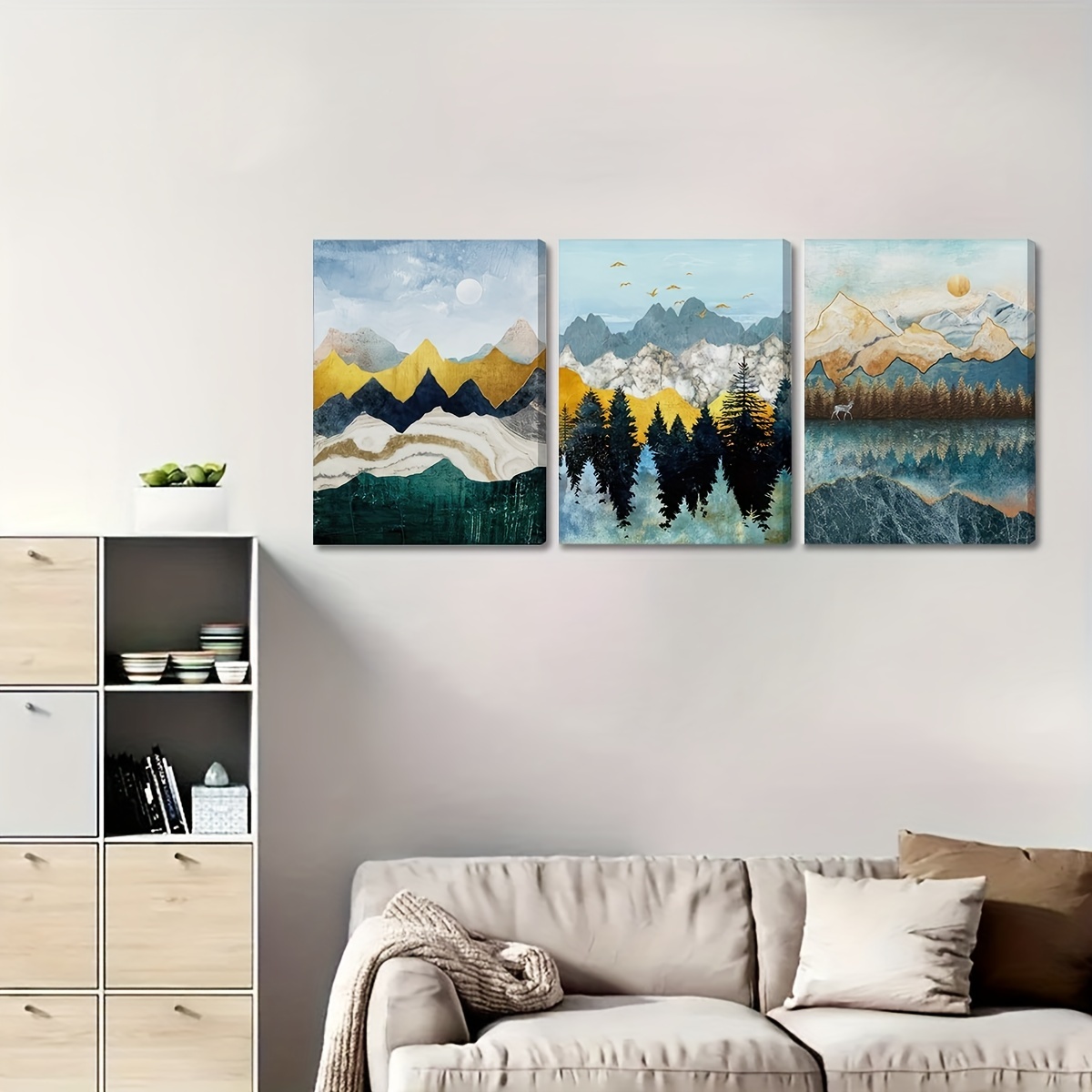 3pcs Framed Natural Landscape Ink Art Wall Art Prints