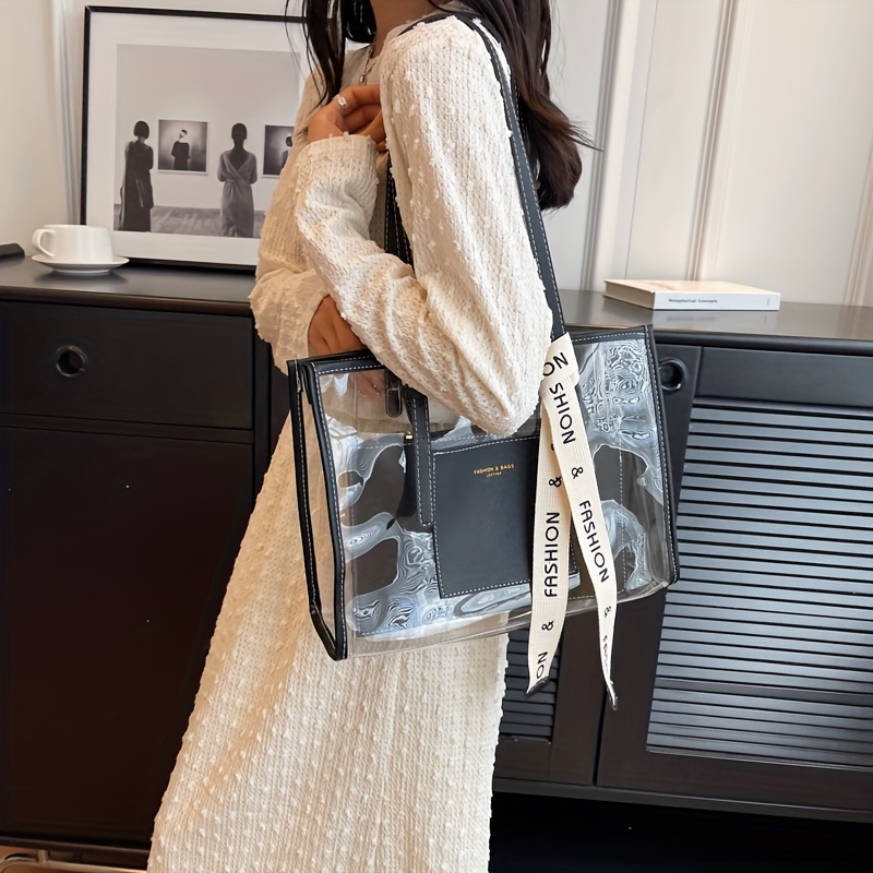 Luxury Designer Clear Transparent Jelly Handbags For Women Pvc Tote Bags  Work Large Capacity Shoulder Bag Versatile 2023 Fashion