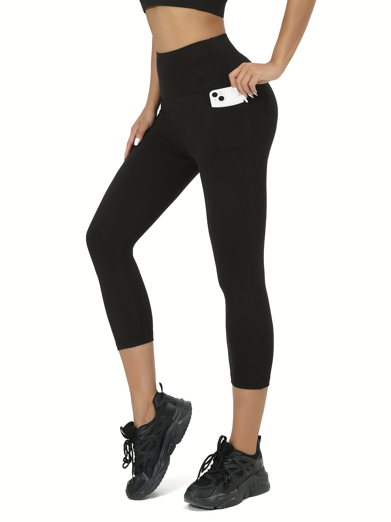 Solid Color Soft Cropped Pants Women No See Workout Running - Temu