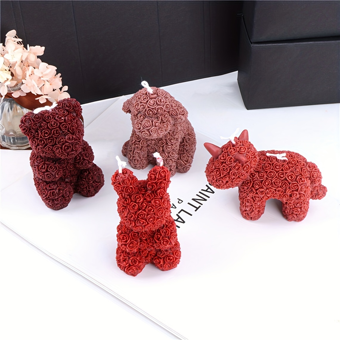 3d Rose Rabbit/dog/bear/unicorn Mold Silicone Candle Mold - Temu