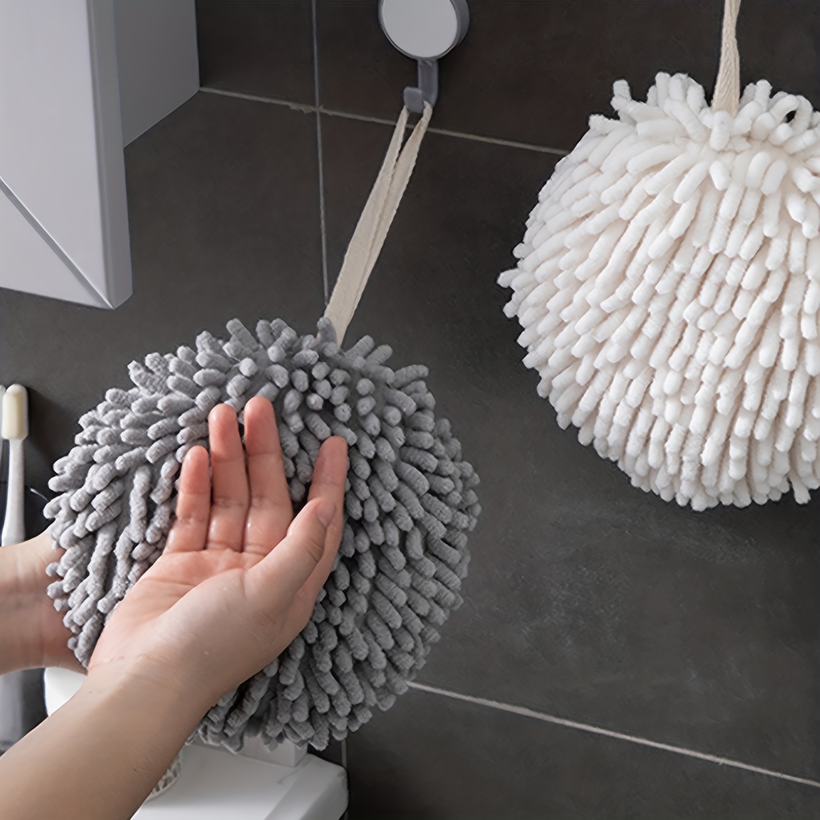 Chenille Hand Towels Kitchen Bathroom Hand Towel Ball With Hanging Loops  Quick Dry Soft Absorbent Microfiber Towels - Temu