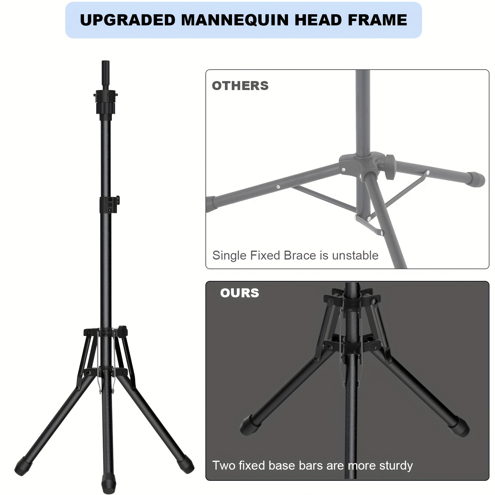 Wig Head Stand Adjustable Height - Upgrade Wig Tripod Stand With Reinforced  Tool Tray, Foldable Mannequin Head Stand For Beauty And Hairdressing Styli