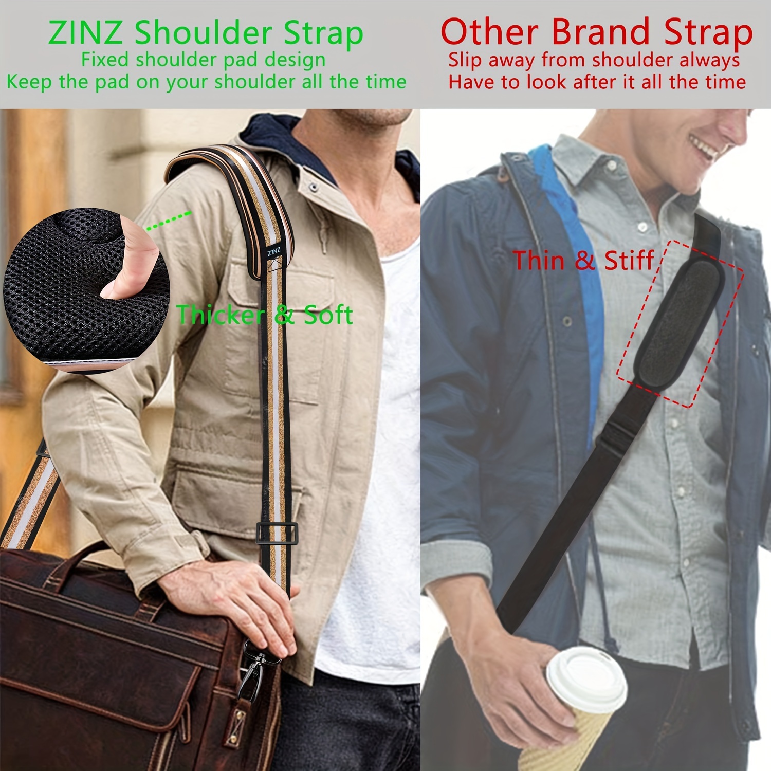 Thick Shoulder Strap Replacement for Bag, Double Buckle, Universal Fit