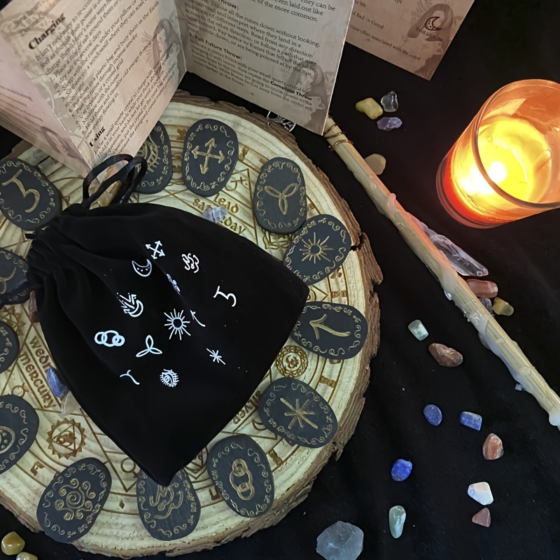 Wooden Runes Stone Set - Engraved Rune Symbols For Divination And Fun ...
