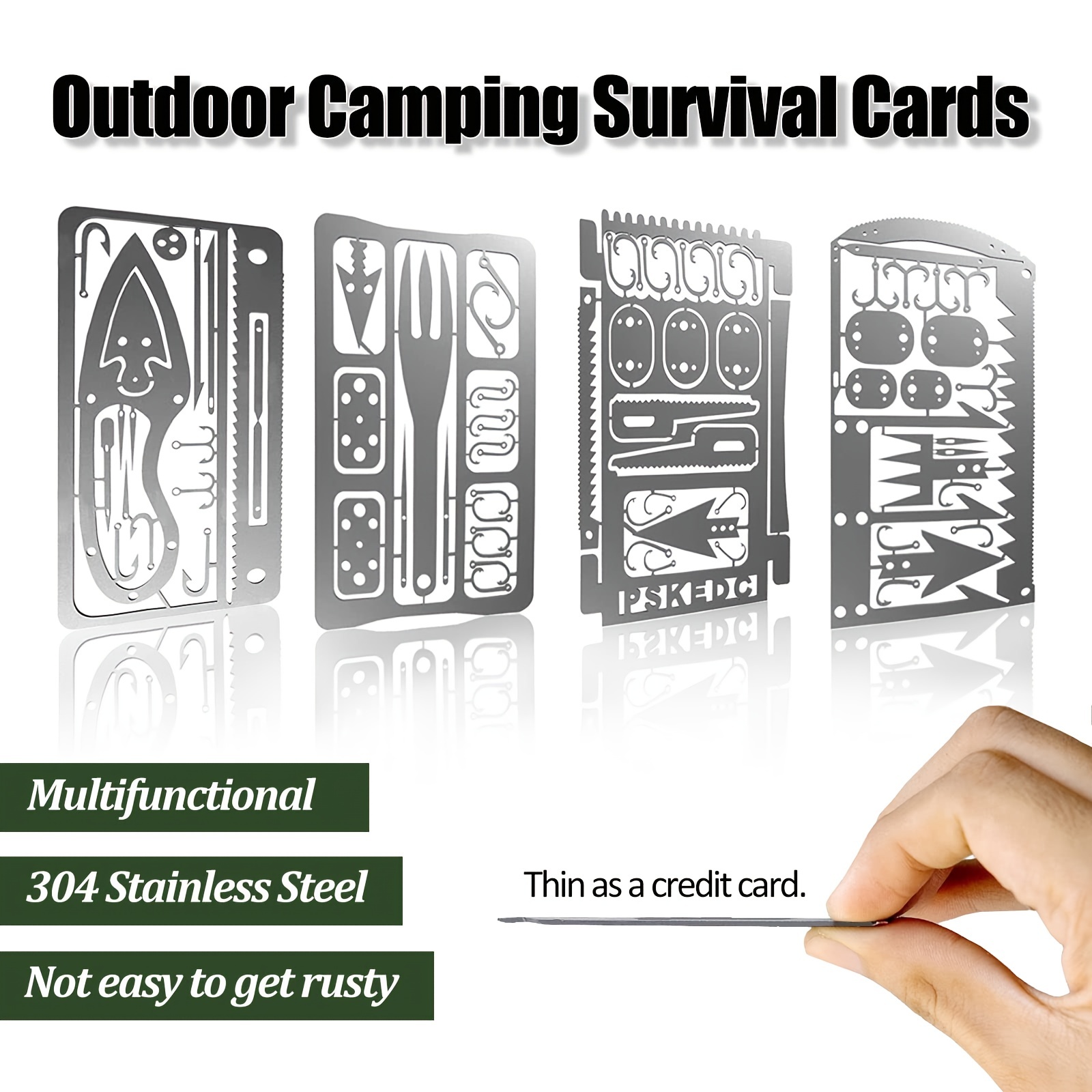 EDC Hunting Fishing Fire Starter Necklace Survival Card Tool Hooks