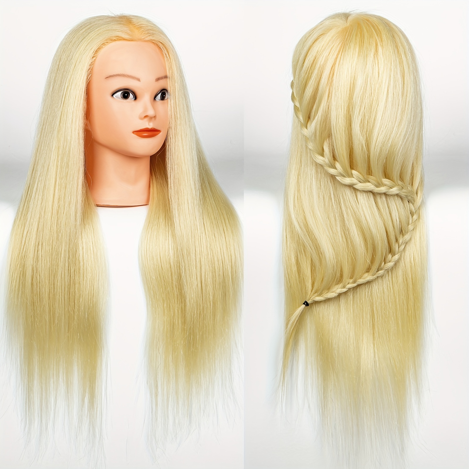 Mannequin Head with Hair,Hairdresser Training Head,Long Hair Cosmetology  Doll Head,Hair Styling Practice Head for Braiding (Beige)
