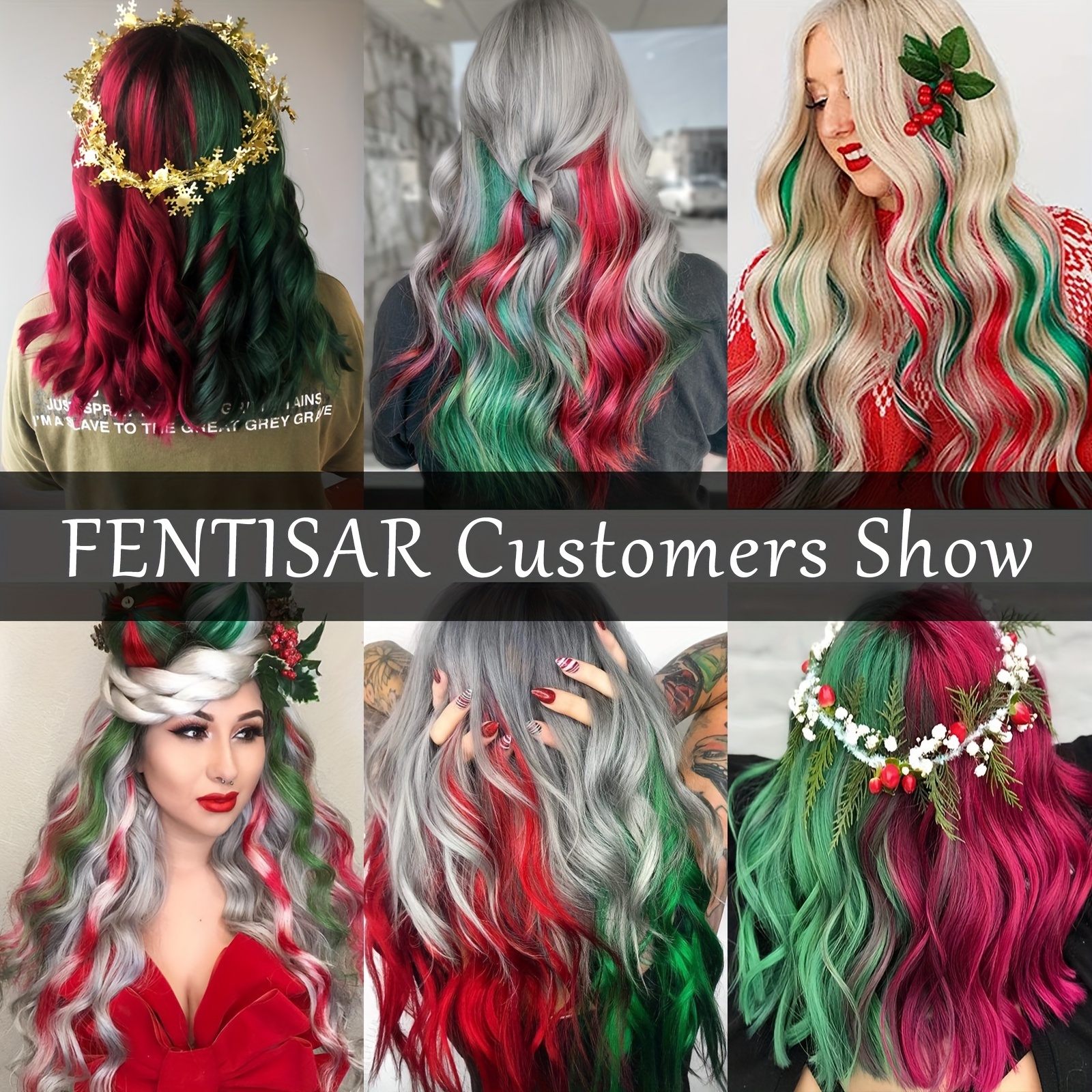 Colorful Red And Green Hair Extension Clips Party Highlights - Temu