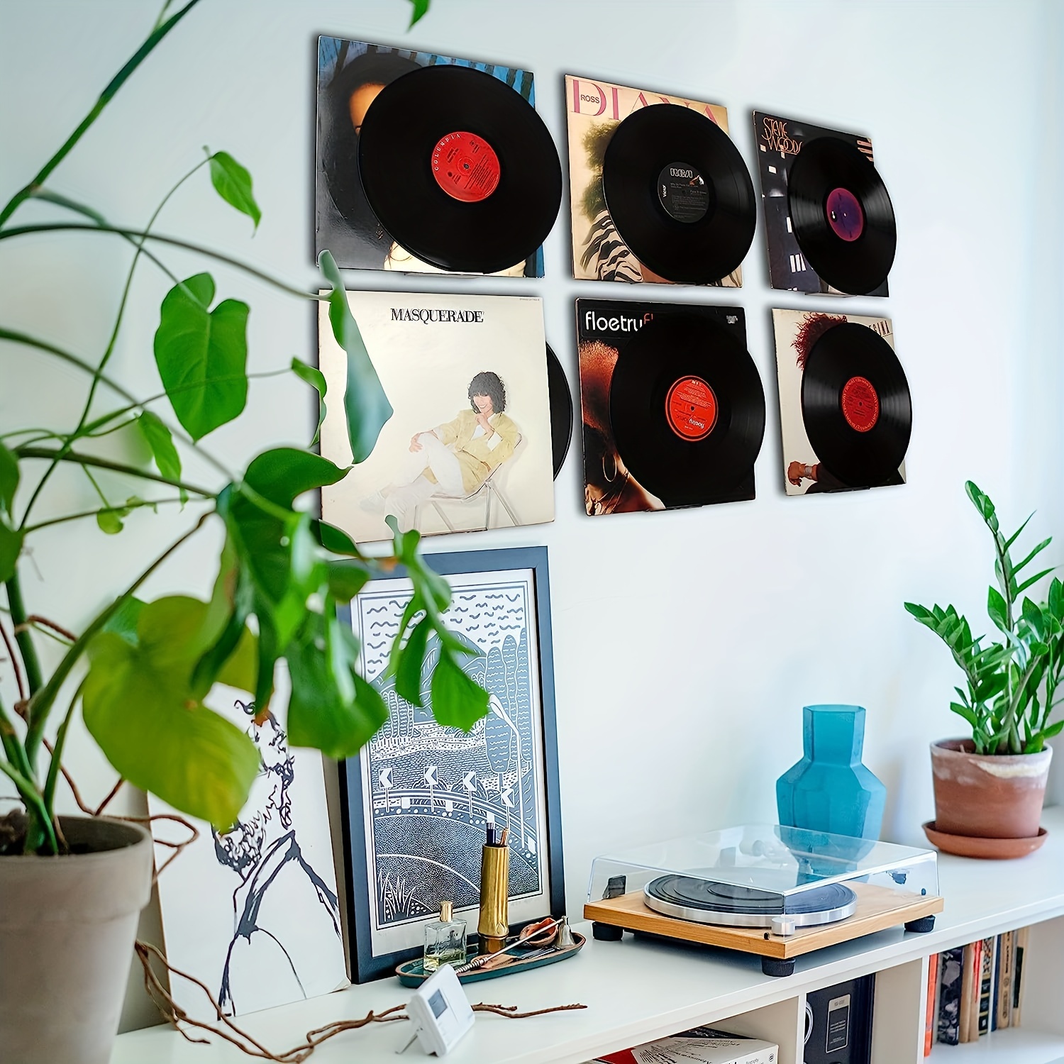 Vinyl Record Wall Mount-2 Pack | No Wall Damage | Floating Shelf | Black &  White Album Holder | Display Your Best LPs
