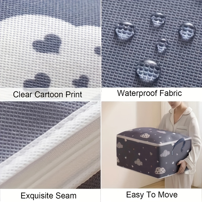 Large Cartoon Print Bedding Storage Bag with Zipper & Handle