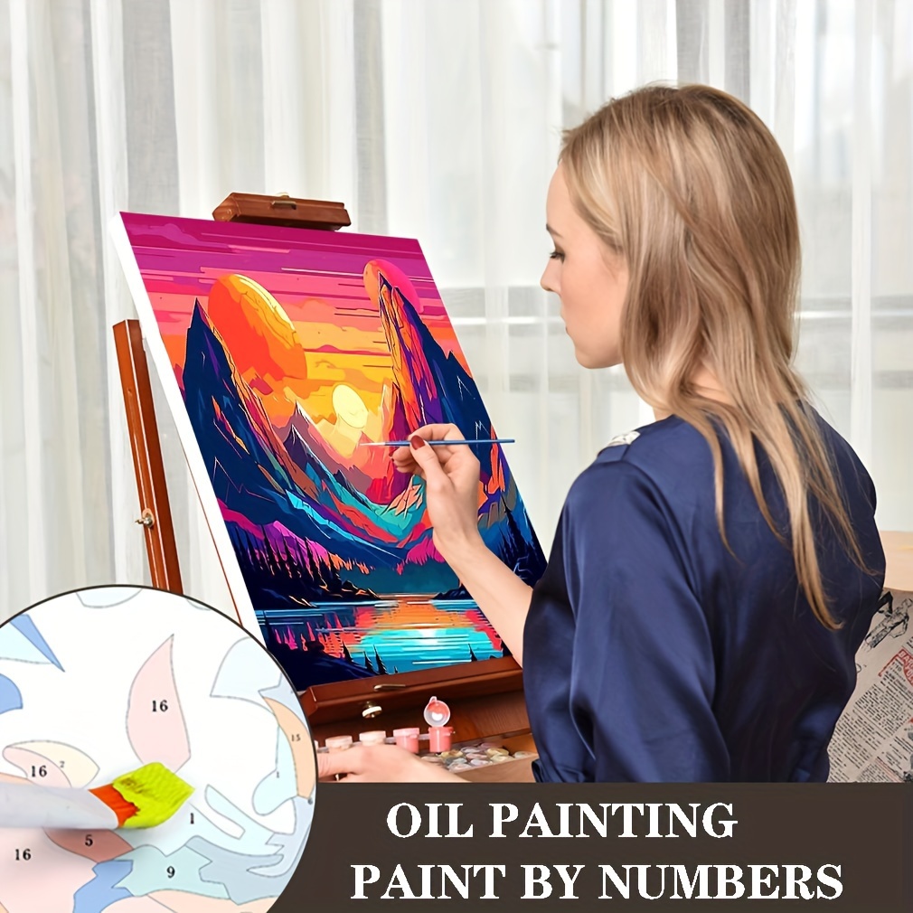 Paint by Number for Adults, 4 Pack Paint by Numbers for Adults Beginner DIY  Adult Paint by Number Arts and Crafts Paintwork with Paintbrushes Moon  Landscape Canvas Oil Painting 12X16inch