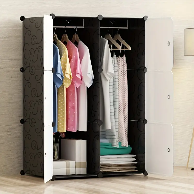 6-cube Plastic Clothes Storage Shelf With Doors, Dustproof Shoes
