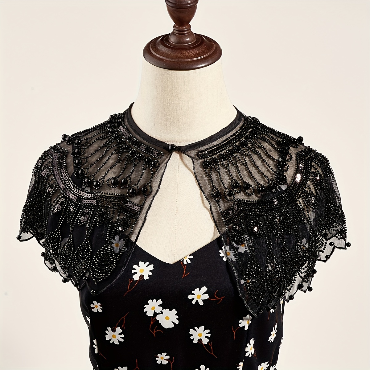 2 Layer Mesh Pearl Thin Shawl Dress Decorative Shawl For Women