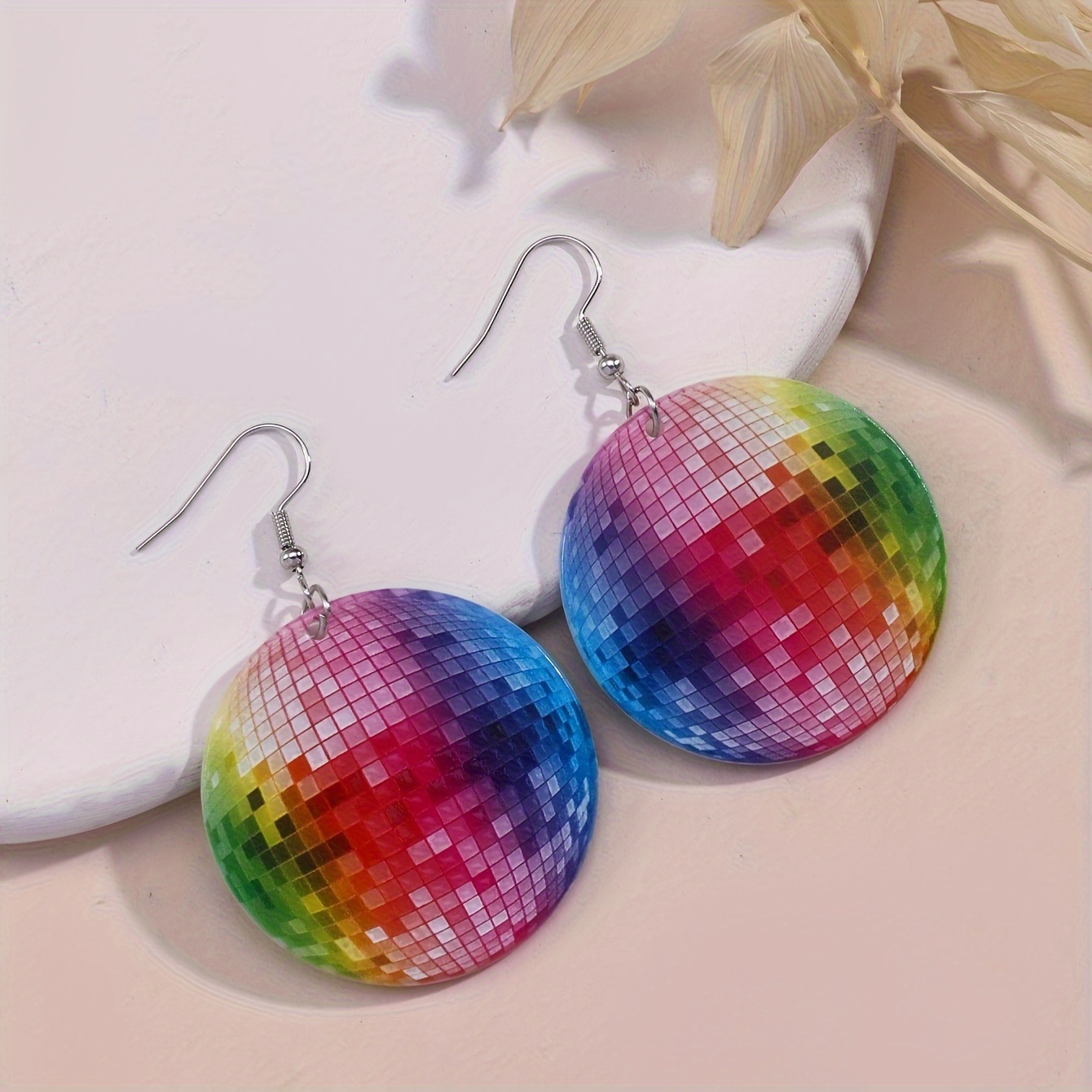 1Pair Hip Hop Acrylic Disco Ball Earrings Retro Colorful Ball Drop Earrings For Men