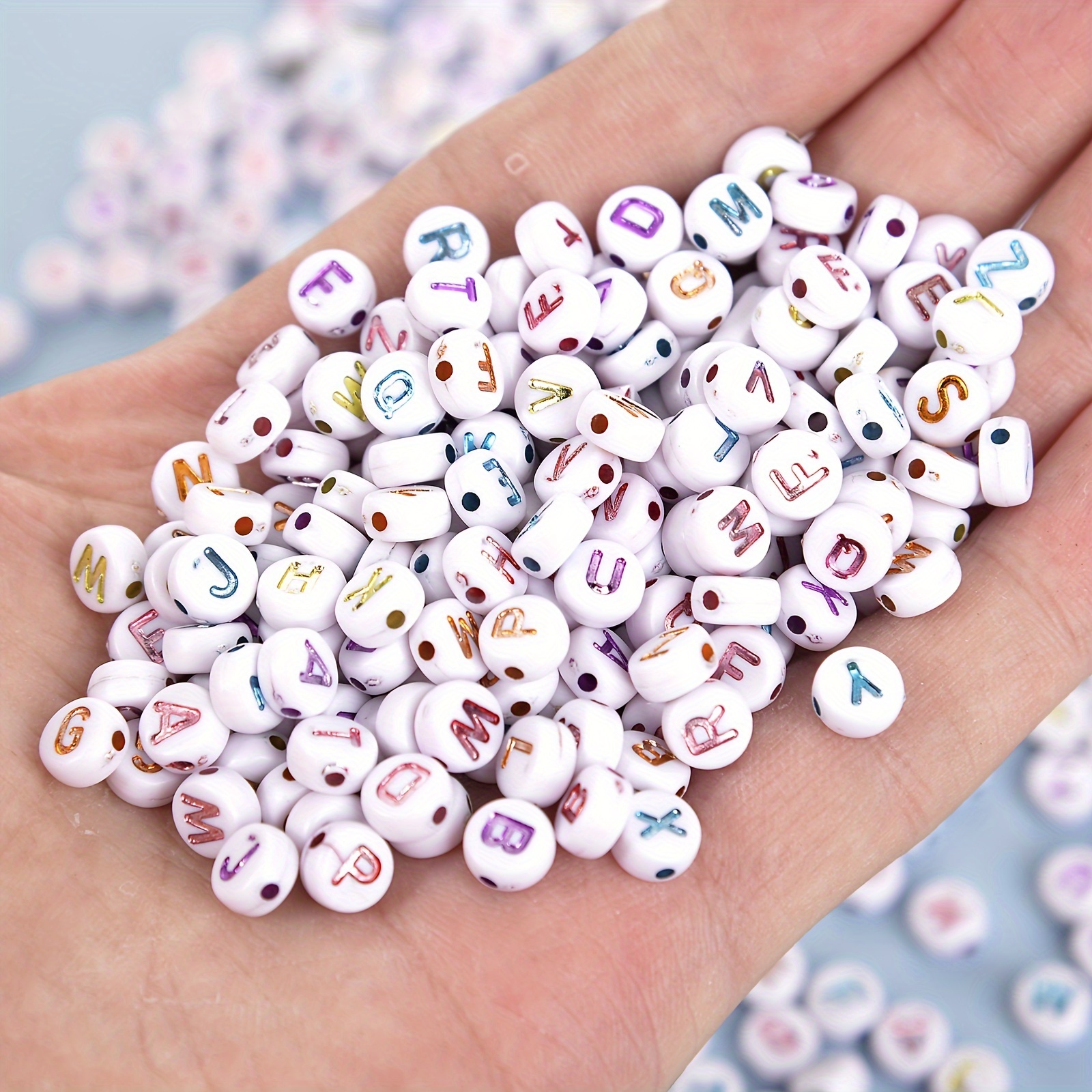 Macaroon Color + White Letter Beads Acrylic Alphabet Beads - Temu
