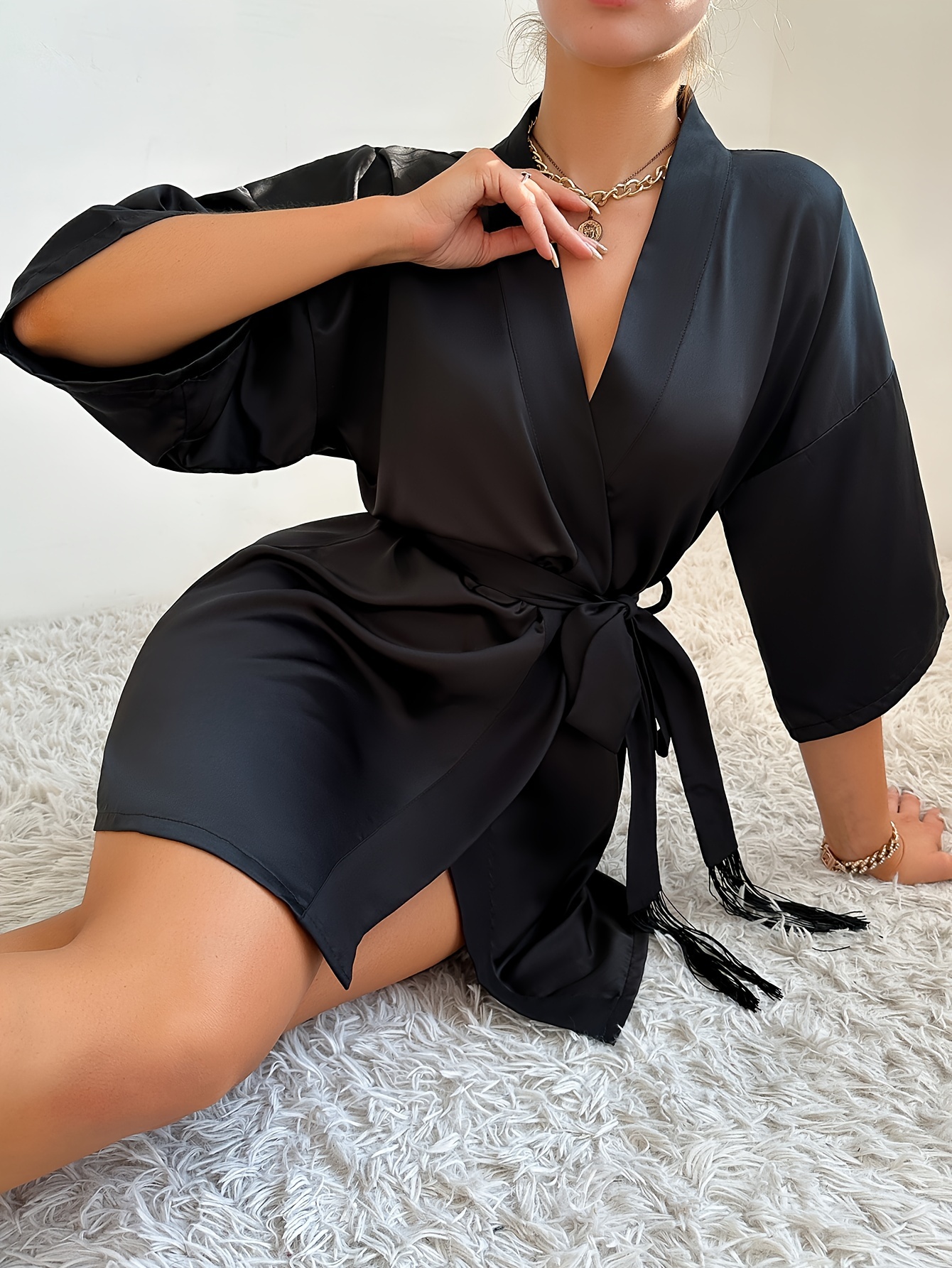 Sexy V-Neck Kimono Robe Loungewear Home Clothing LACE Sleepwear