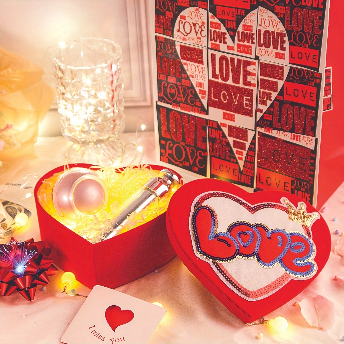 1pc, Boîte-cadeau En Forme De Cœur Décorée De LOVE Rouge Avec Remplissage  Assorti Dans Une