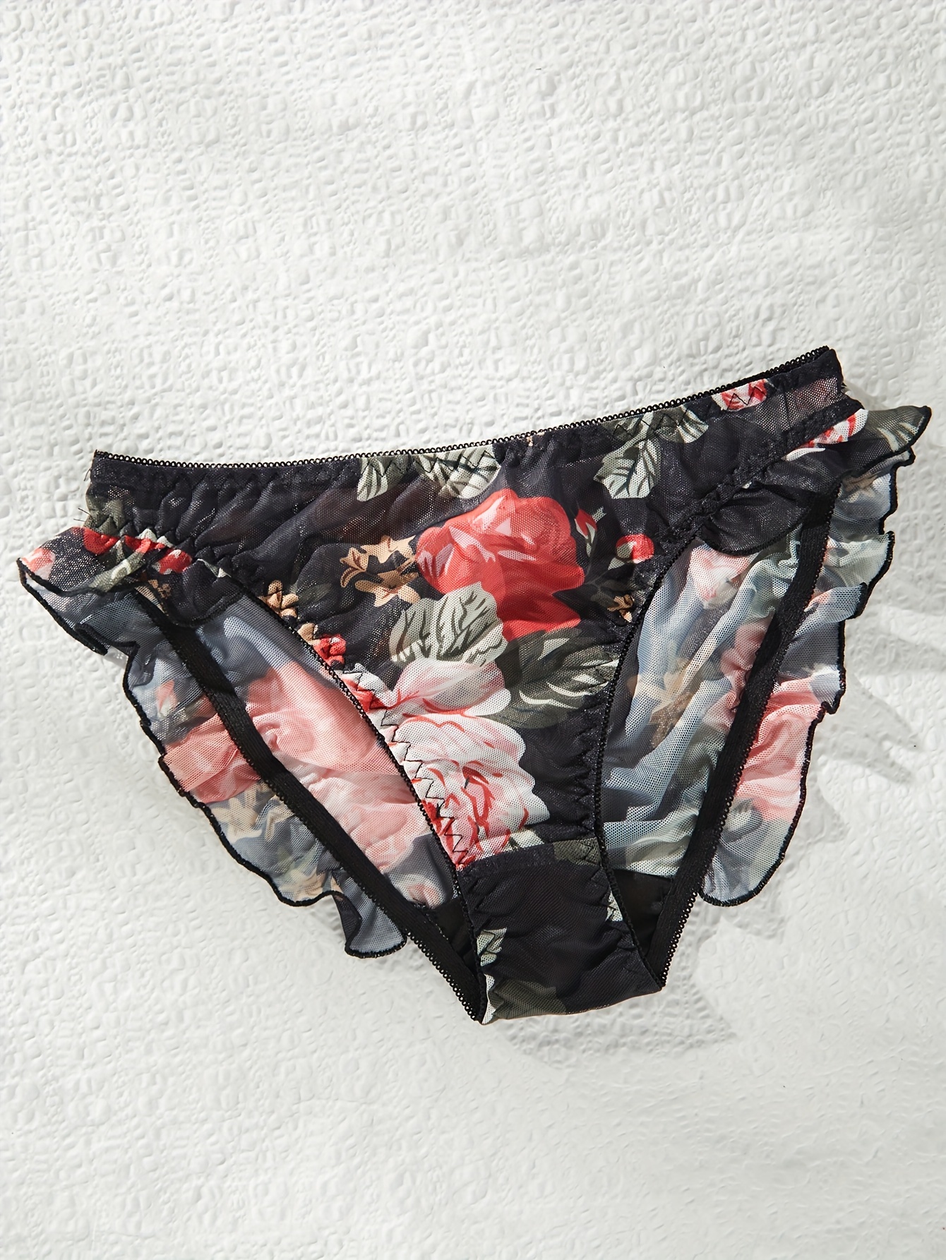 Women's Sexy Flower Print Lingerie Set Ruffle Bra Sheer Mesh - Temu Canada