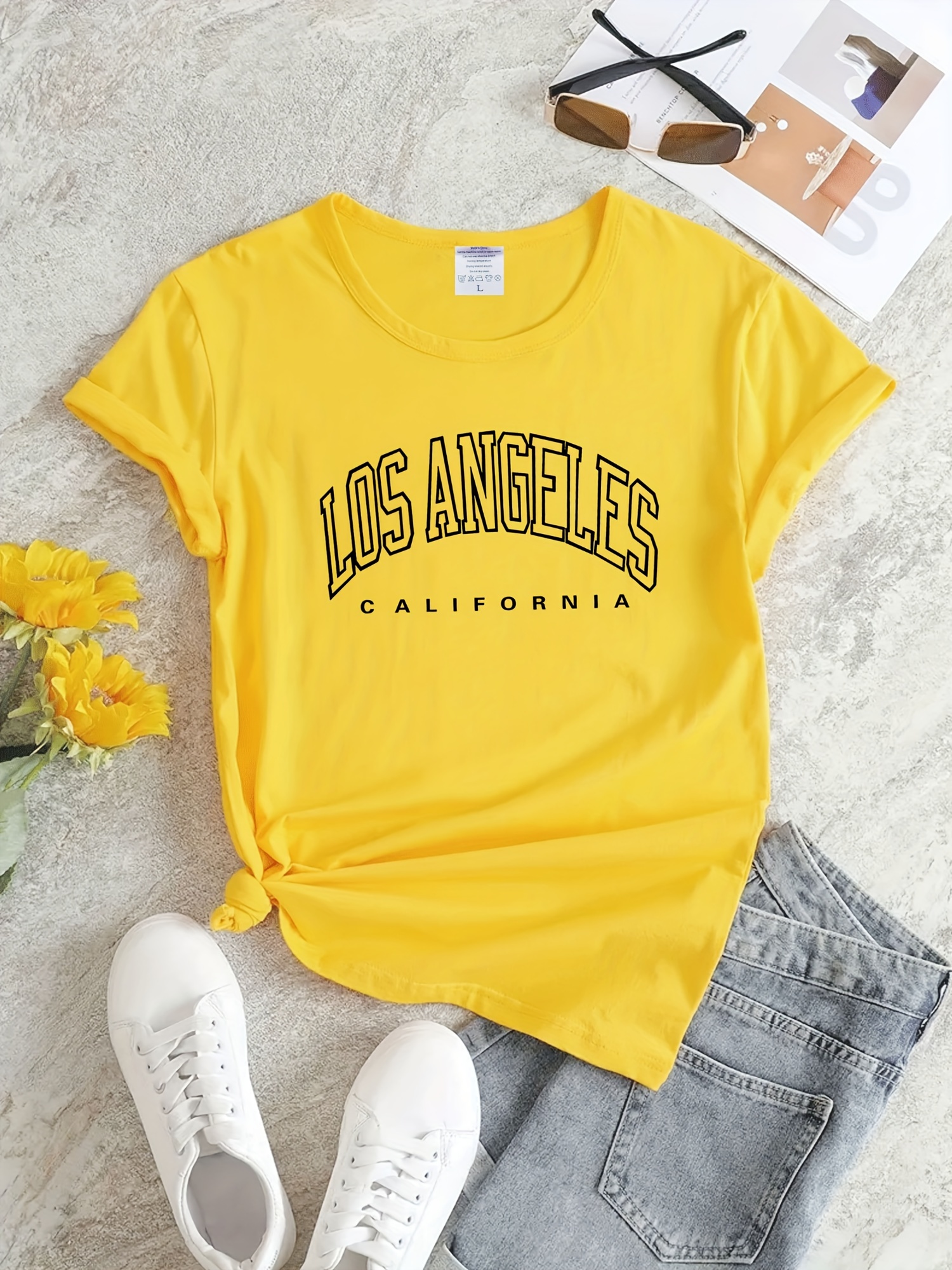 Women Los Angeles Letter Racing Graphic Print Vintage T Shirt Oversized  Crew Neck Short Sleeve Loose Tee Top