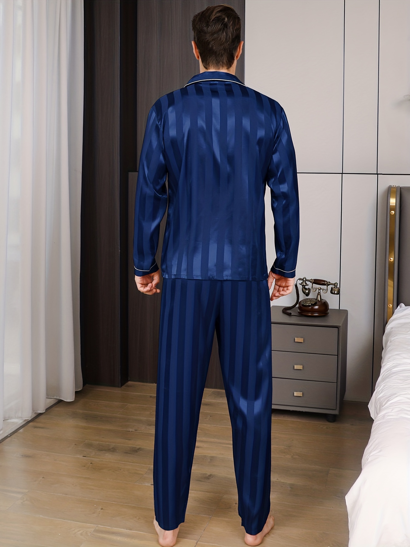 STJDM Camisón, conjunto de pijama fino de seda de hielo para hombre, pijama  con estampado de pijamas sueltos, suaves, pijamas XL (154.3-176.4 lbs) 4