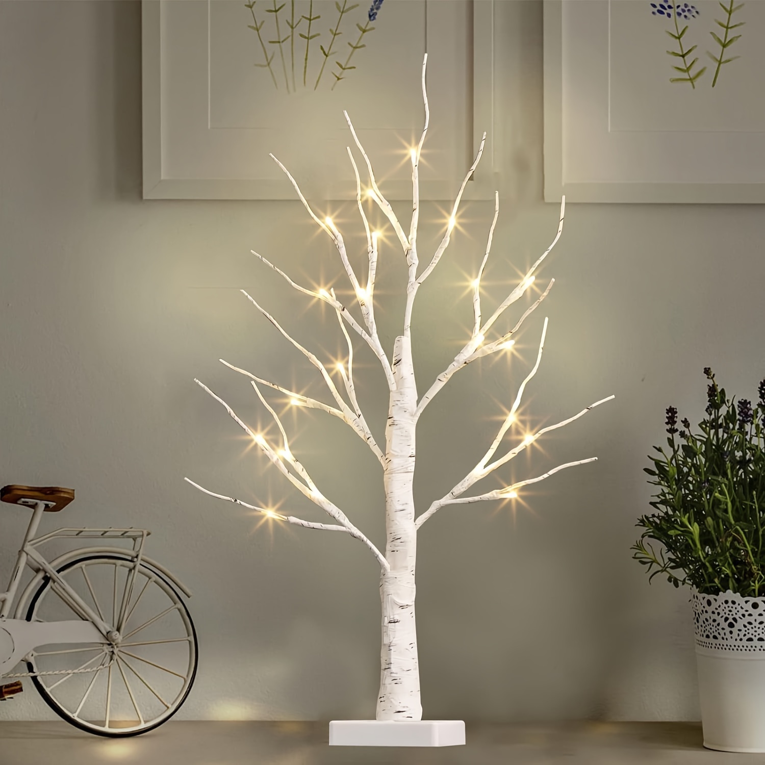 Albero Pasqua 24 Led Lampeggianti, Ornamenti Albero Spirituale Luci Fatate,  Albero Betulla 23 Rami Regolabili Alimentato 3aa E Usb, Lampada Feste E  Decorazioni Camera Letto, Attività Allaperto, San , Natale E Decorazioni