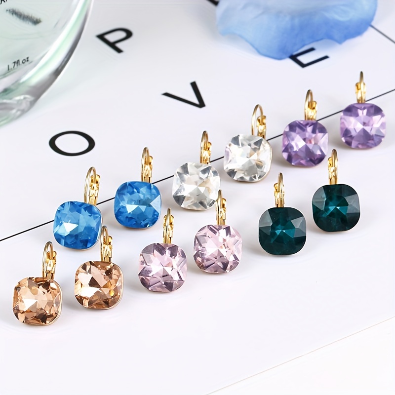 

1pair Simple Multicolor Square Artificial Crystal Earrings For Men