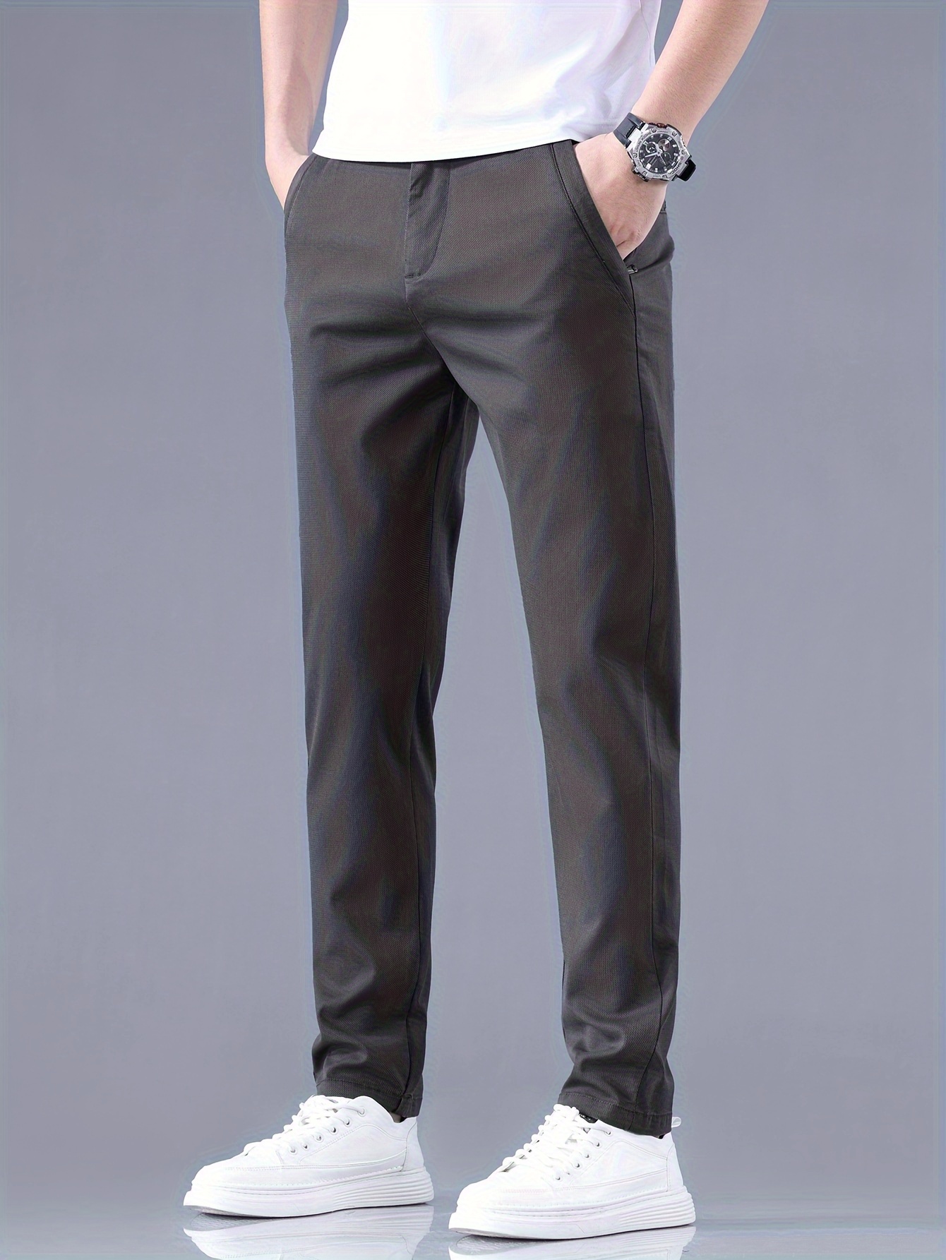 Men's Slim Fit Slacks Casual Straight Leg Pants For Spring - Temu