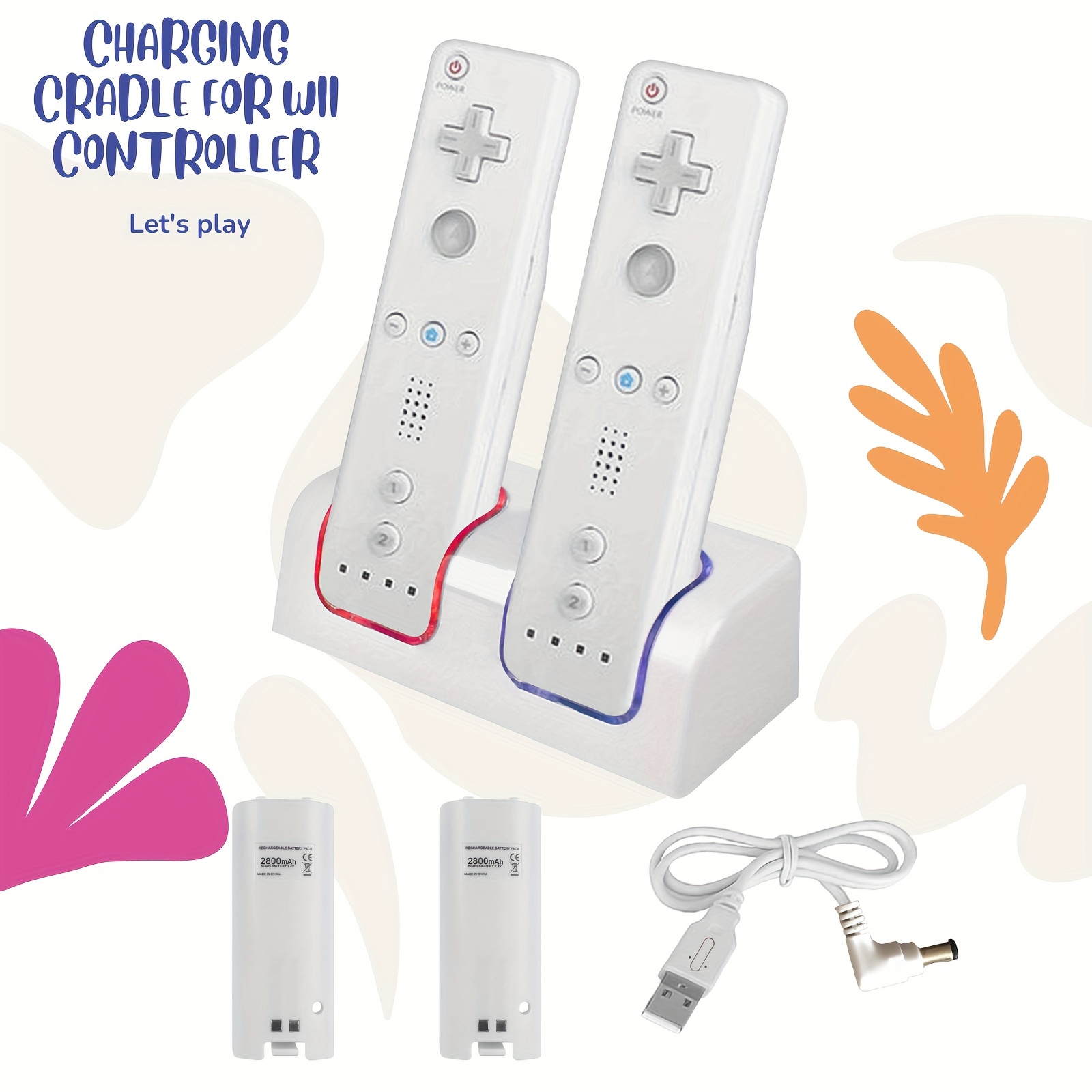 4 en 1 Led Télécommande Station de charge Station d'accueil + Rechargeable  4 x 2800mah Batterie Câble USB pour Wii / Pour Wii U